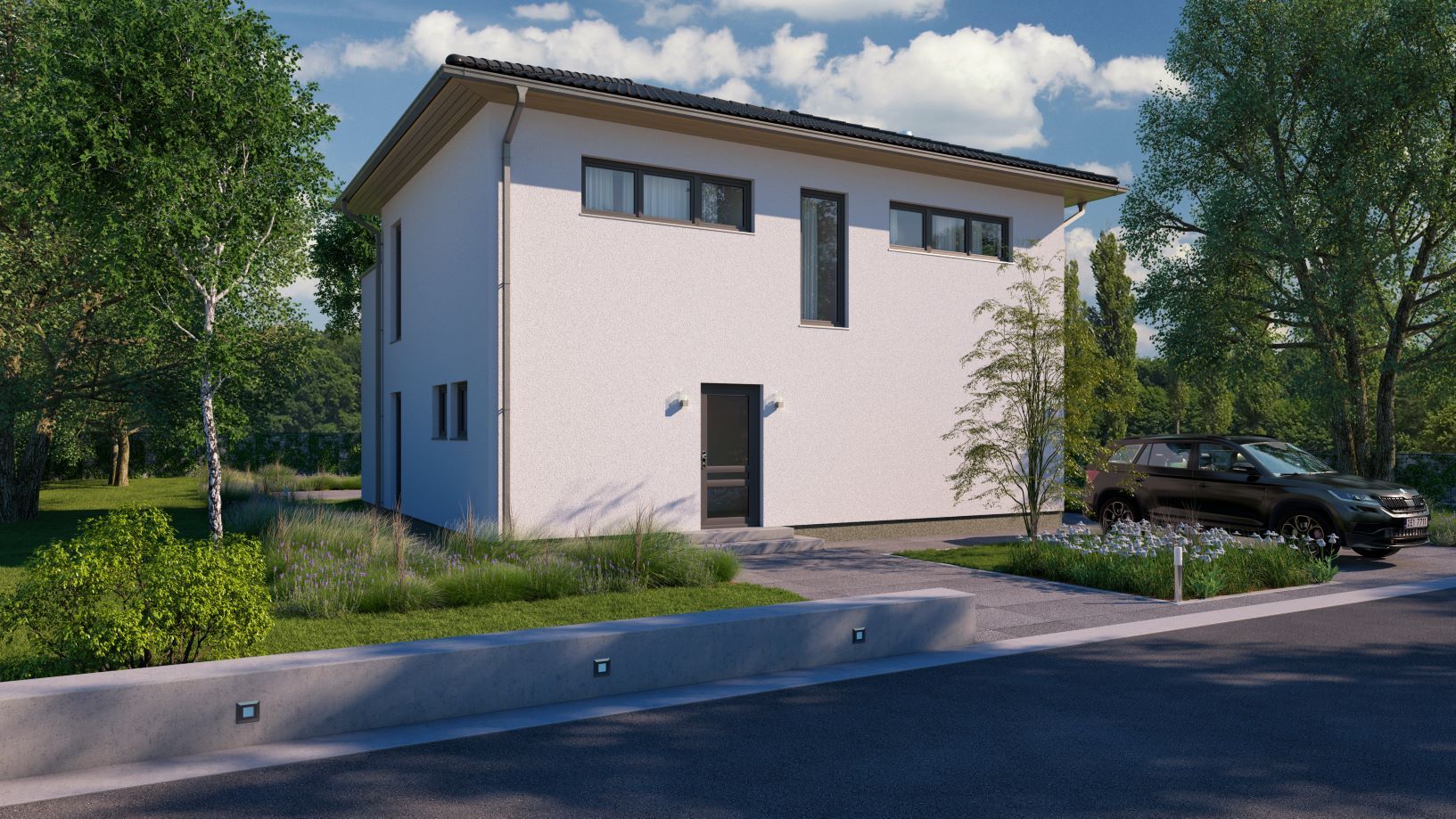 Vizualizace patrové dřevostavby Thalea, pohled z ulice